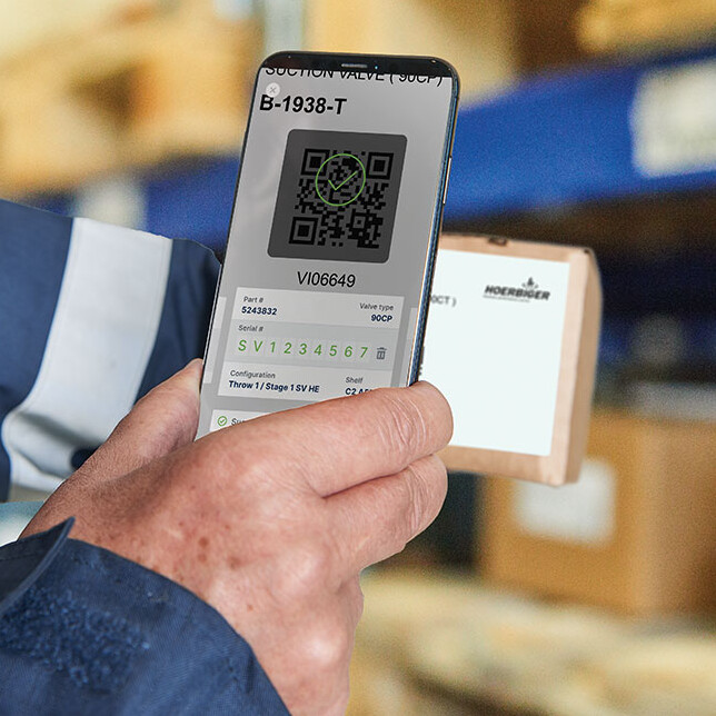 Digitale Services Hand, die mit dem Smartphone ein Paket abscannt