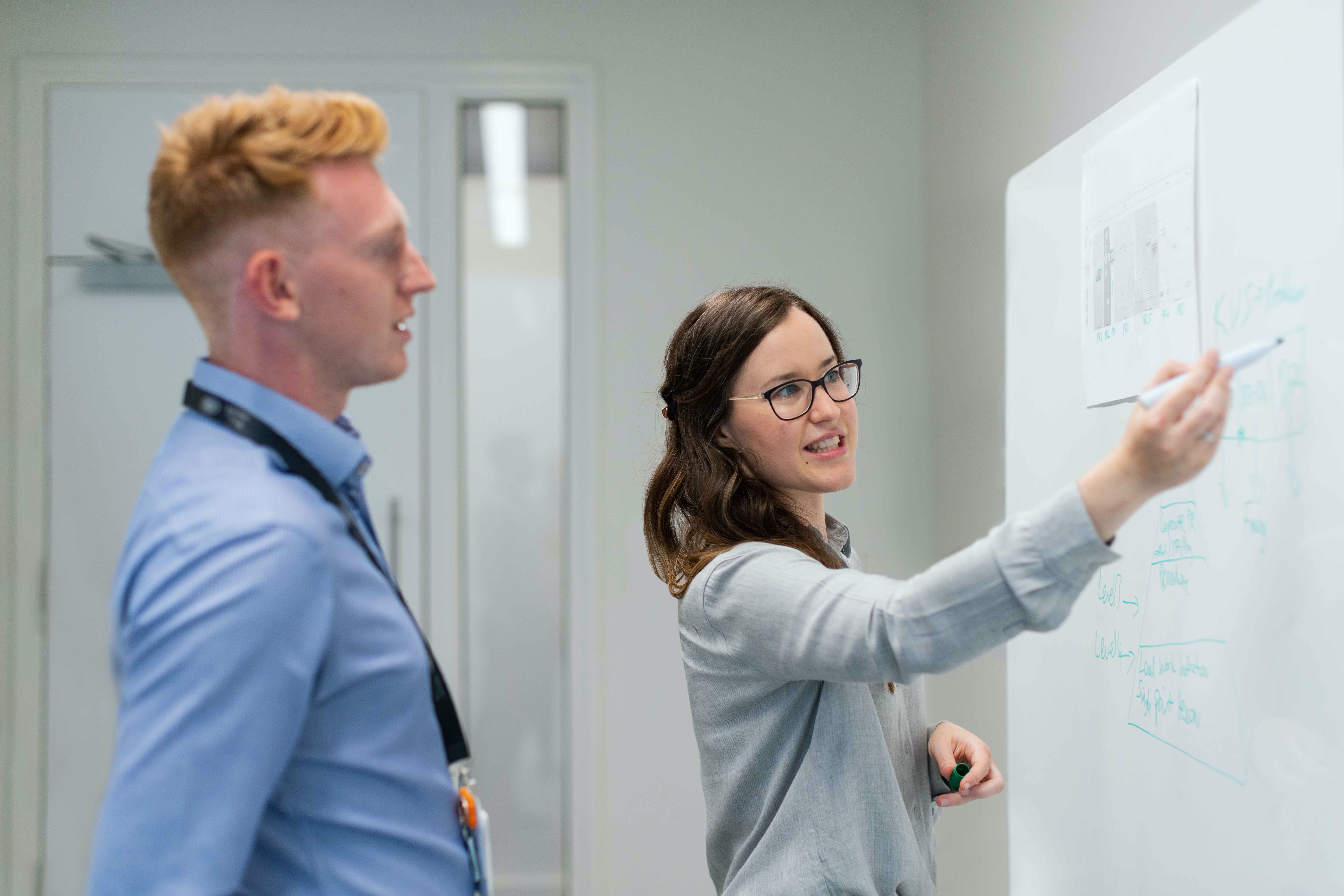 Man and woman in front of a Whiteboard Man and woman in front of a Whiteboard