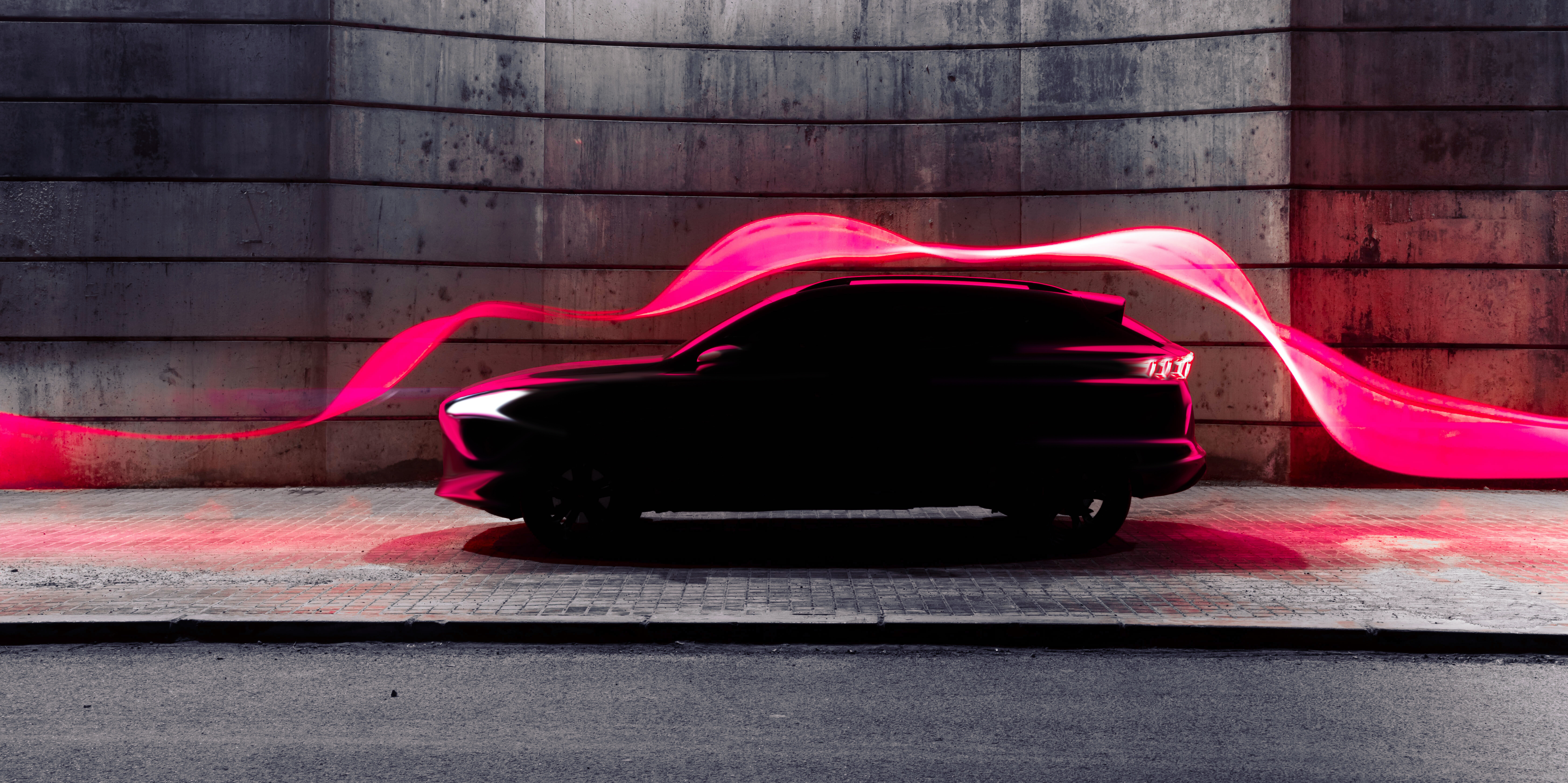 Skizze zu E-Mobility mit Auto vor Solarpaneelen Skizze zu E-Mobility mit Auto vor Solarpaneelen